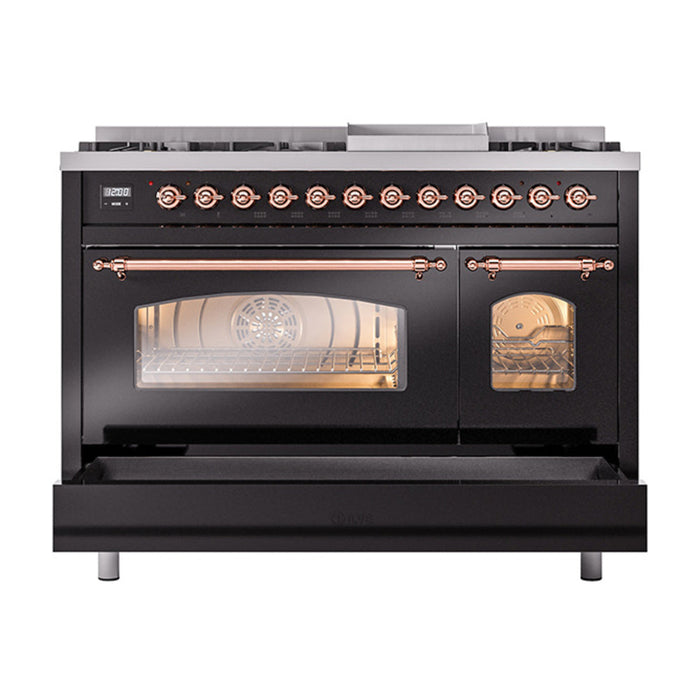 ILVE 48" Nostalgie II Dual Fuel Range with 8 Sealed Burners and Griddle - UP48FNMP