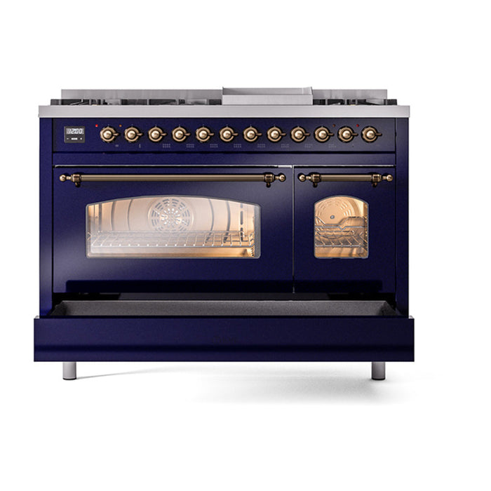 ILVE 48" Nostalgie II Dual Fuel Range with 8 Sealed Burners and Griddle - UP48FNMP