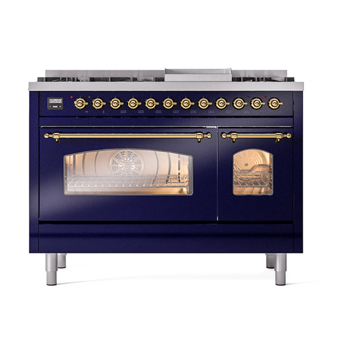 ILVE 48" Nostalgie II Dual Fuel Range with 8 Sealed Burners and Griddle - UP48FNMP