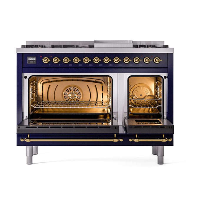 ILVE 48" Nostalgie II Dual Fuel Range with 8 Sealed Burners and Griddle - UP48FNMP