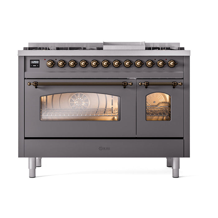 ILVE 48" Nostalgie II Dual Fuel Range with 8 Sealed Burners and Griddle - UP48FNMP