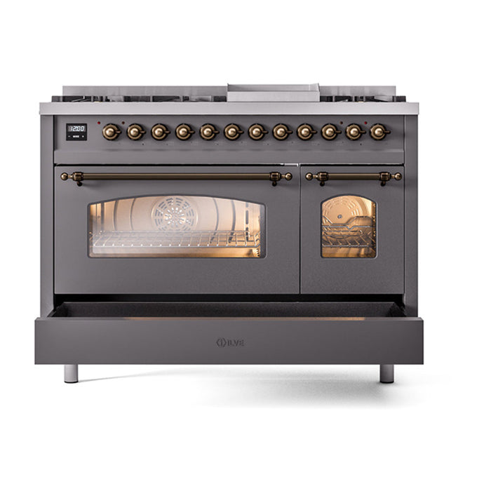 ILVE 48" Nostalgie II Dual Fuel Range with 8 Sealed Burners and Griddle - UP48FNMP