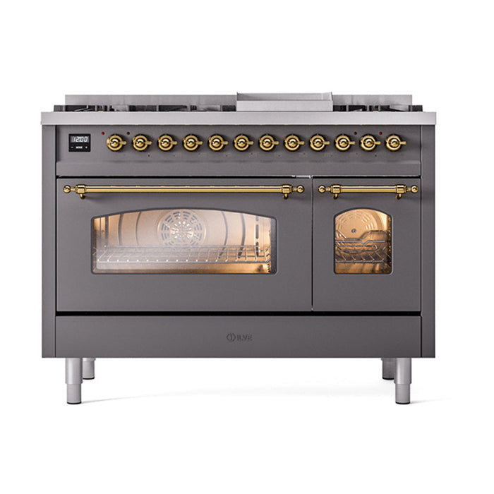 ILVE 48" Nostalgie II Dual Fuel Range with 8 Sealed Burners and Griddle - UP48FNMP