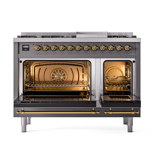 ILVE 48" Nostalgie II Dual Fuel Range with 8 Sealed Burners and Griddle - UP48FNMP