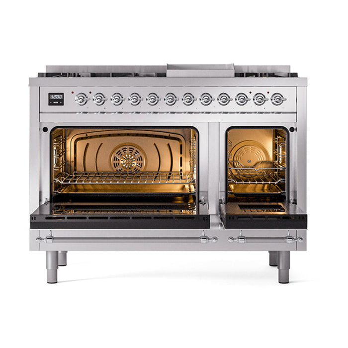 ILVE 48" Nostalgie II Dual Fuel Range with 8 Sealed Burners and Griddle - UP48FNMP