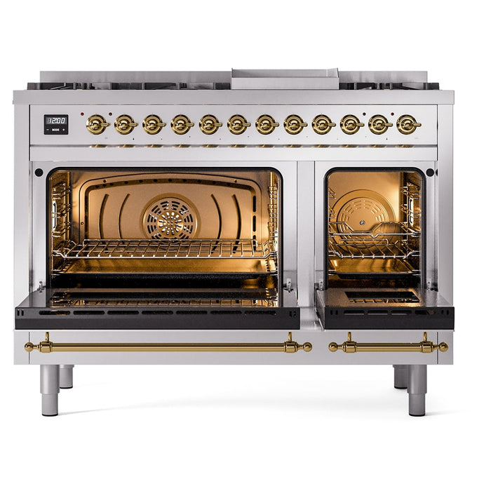 ILVE 48" Nostalgie II Dual Fuel Range with 8 Sealed Burners and Griddle - UP48FNMP