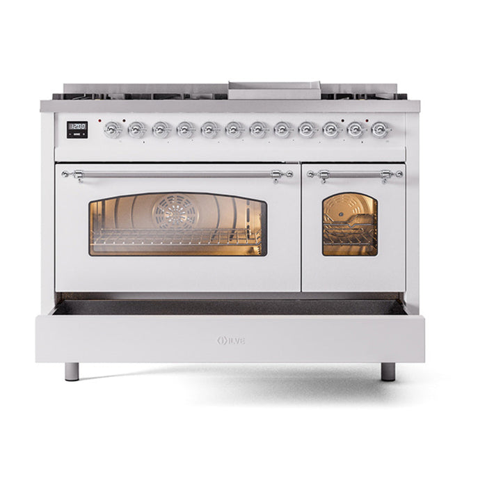 ILVE 48" Nostalgie II Dual Fuel Range with 8 Sealed Burners and Griddle - UP48FNMP