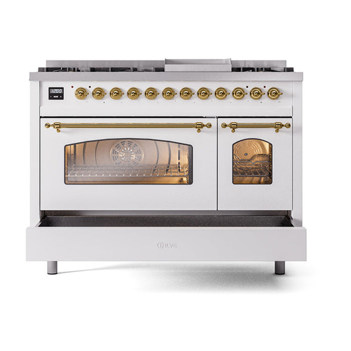 ILVE 48" Nostalgie II Dual Fuel Range with 8 Sealed Burners and Griddle - UP48FNMP