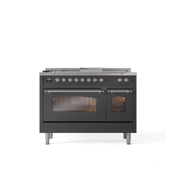 ILVE Nostalgie 48" Dual Fuel Range with 5 Sealed Burners Griddle French Top Triple Glass Door - UP48FSNMP