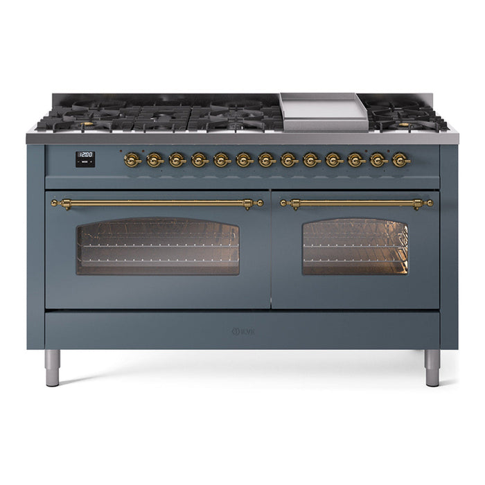 ILVE Nostalgie II 60" Dual Fuel Range with 9 Sealed Burners + Griddle + Triple Glass Door - UP60FNMP