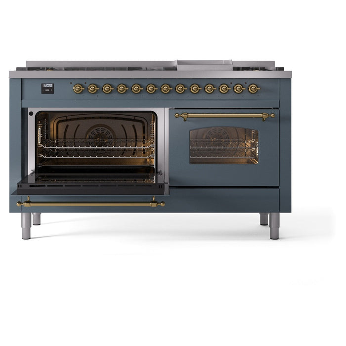 ILVE Nostalgie II 60" Dual Fuel Range with 9 Sealed Burners + Griddle + Triple Glass Door - UP60FNMP