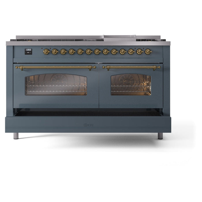 ILVE Nostalgie II 60" Dual Fuel Range with 9 Sealed Burners + Griddle + Triple Glass Door - UP60FNMP