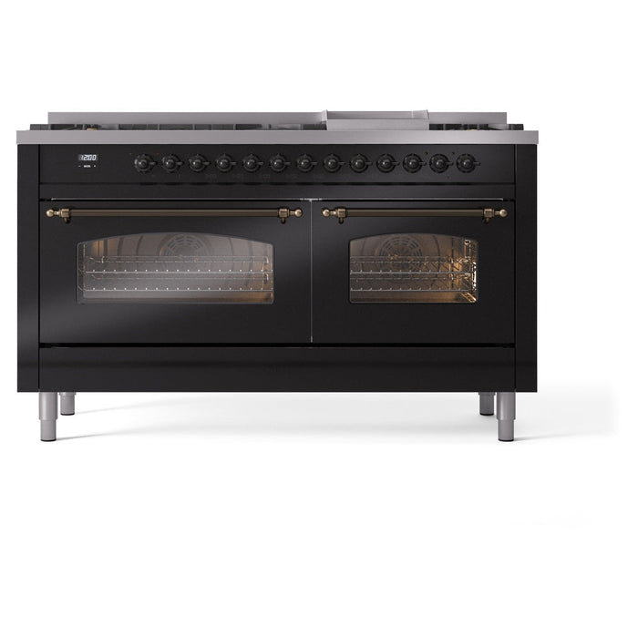 ILVE Nostalgie II 60" Dual Fuel Range with 9 Sealed Burners + Griddle + Triple Glass Door - UP60FNMP