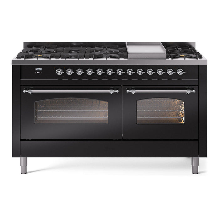 ILVE Nostalgie II 60" Dual Fuel Range with 9 Sealed Burners + Griddle + Triple Glass Door - UP60FNMP