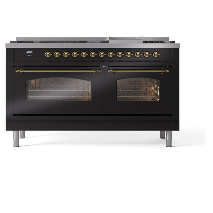 ILVE Nostalgie II 60" Dual Fuel Range with 9 Sealed Burners + Griddle + Triple Glass Door - UP60FNMP