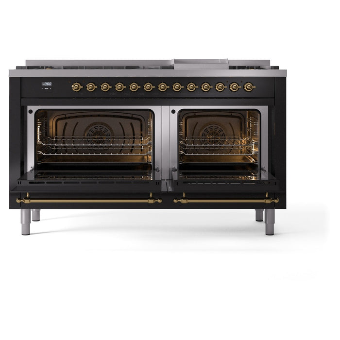 ILVE Nostalgie II 60" Dual Fuel Range with 9 Sealed Burners + Griddle + Triple Glass Door - UP60FNMP