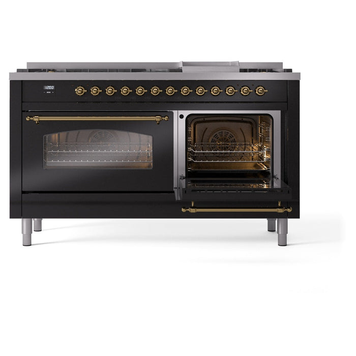 ILVE Nostalgie II 60" Dual Fuel Range with 9 Sealed Burners + Griddle + Triple Glass Door - UP60FNMP