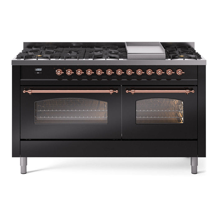 ILVE Nostalgie II 60" Dual Fuel Range with 9 Sealed Burners + Griddle + Triple Glass Door - UP60FNMP