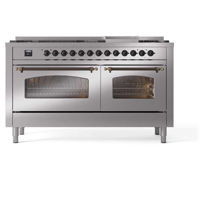 ILVE Nostalgie II 60" Dual Fuel Range with 9 Sealed Burners + Griddle + Triple Glass Door - UP60FNMP