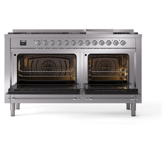 ILVE Nostalgie II 60" Dual Fuel Range with 9 Sealed Burners + Griddle + Triple Glass Door - UP60FNMP