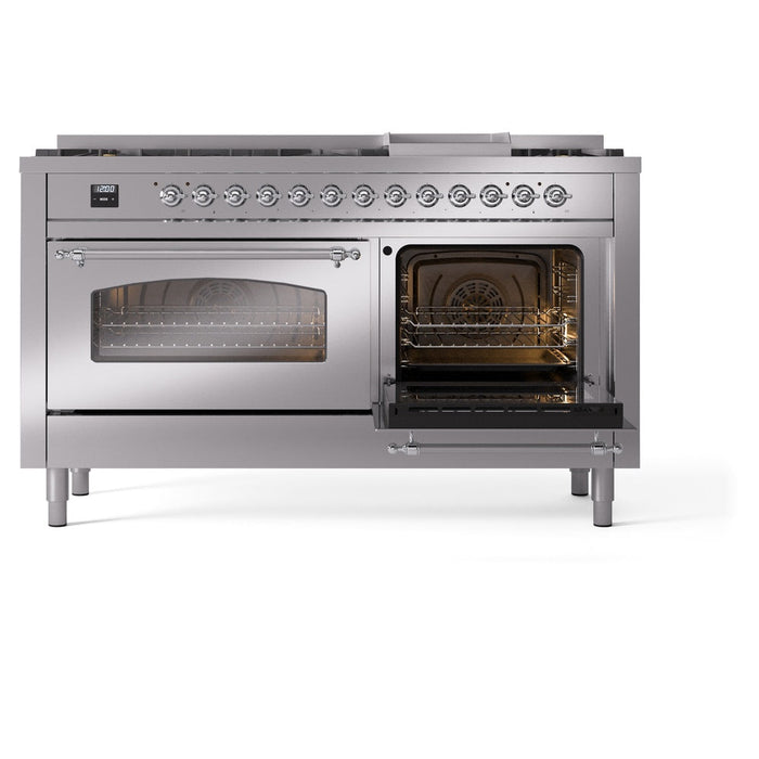 ILVE Nostalgie II 60" Dual Fuel Range with 9 Sealed Burners + Griddle + Triple Glass Door - UP60FNMP