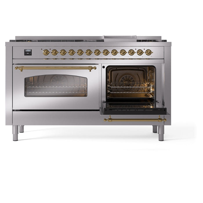 ILVE Nostalgie II 60" Dual Fuel Range with 9 Sealed Burners + Griddle + Triple Glass Door - UP60FNMP