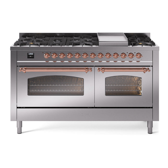 ILVE Nostalgie II 60" Dual Fuel Range with 9 Sealed Burners + Griddle + Triple Glass Door - UP60FNMP