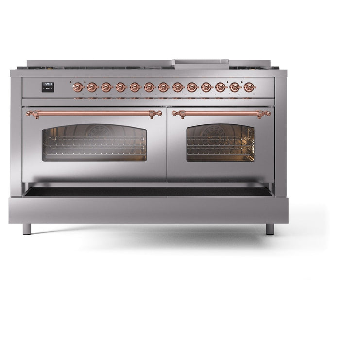 ILVE Nostalgie II 60" Dual Fuel Range with 9 Sealed Burners + Griddle + Triple Glass Door - UP60FNMP