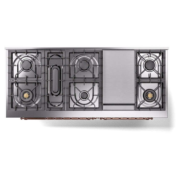 ILVE Nostalgie II 60" Dual Fuel Range with 9 Sealed Burners + Griddle + Triple Glass Door - UP60FNMP