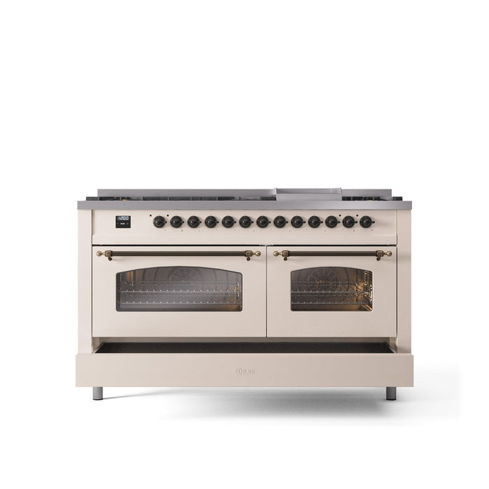 ILVE Nostalgie II 60" Dual Fuel Range with 9 Sealed Burners + Griddle + Triple Glass Door - UP60FNMP