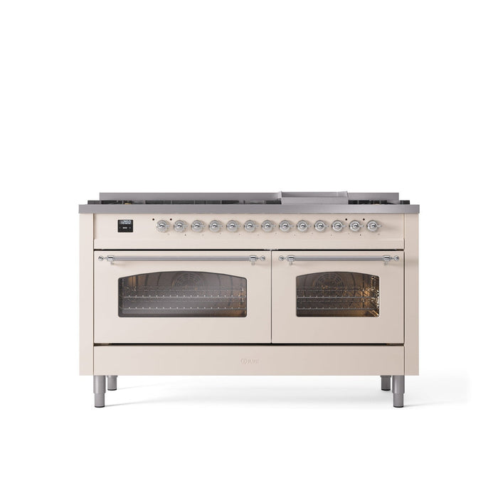 ILVE Nostalgie 60" Dual Fuel Range with 9 Sealed Burners Griddle Triple Glass Door - UP60FNMP