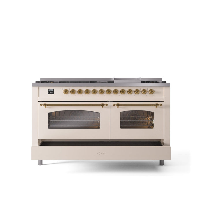 ILVE Nostalgie II 60" Dual Fuel Range with 9 Sealed Burners + Griddle + Triple Glass Door - UP60FNMP