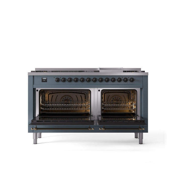 ILVE Nostalgie II 60" Dual Fuel Range with 9 Sealed Burners + Griddle + Triple Glass Door - UP60FNMP