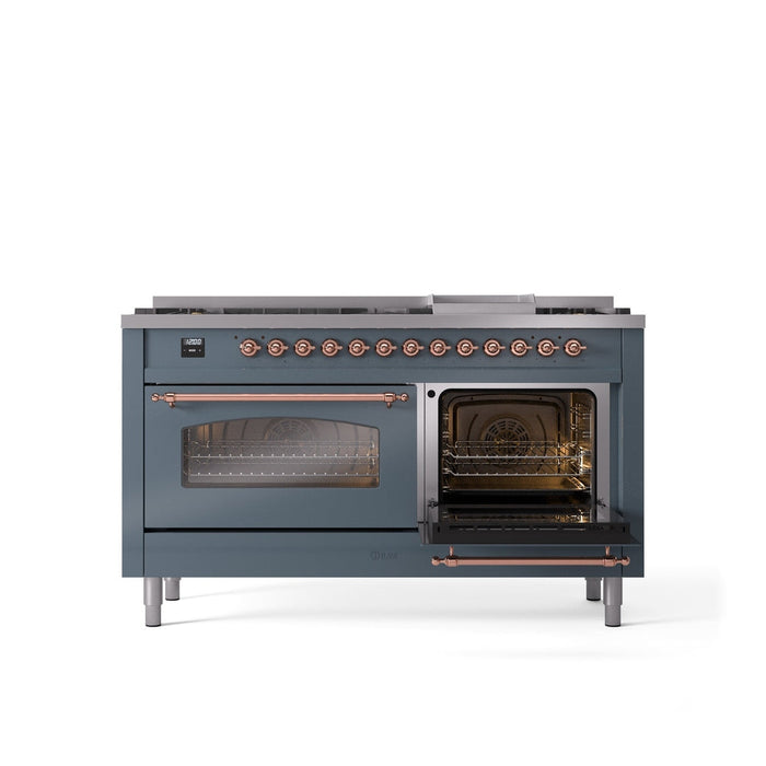 ILVE Nostalgie II 60" Dual Fuel Range with 9 Sealed Burners + Griddle + Triple Glass Door - UP60FNMP