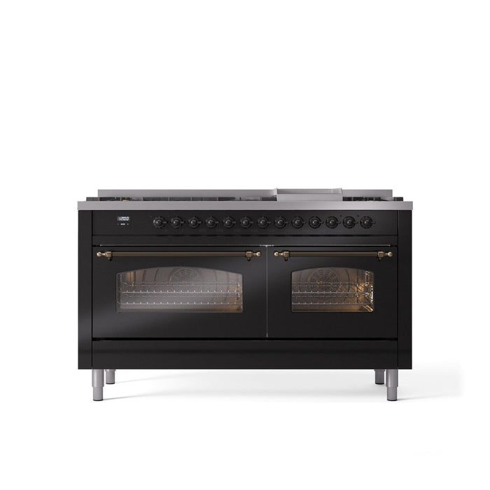 ILVE Nostalgie II 60" Dual Fuel Range with 9 Sealed Burners + Griddle + Triple Glass Door - UP60FNMP