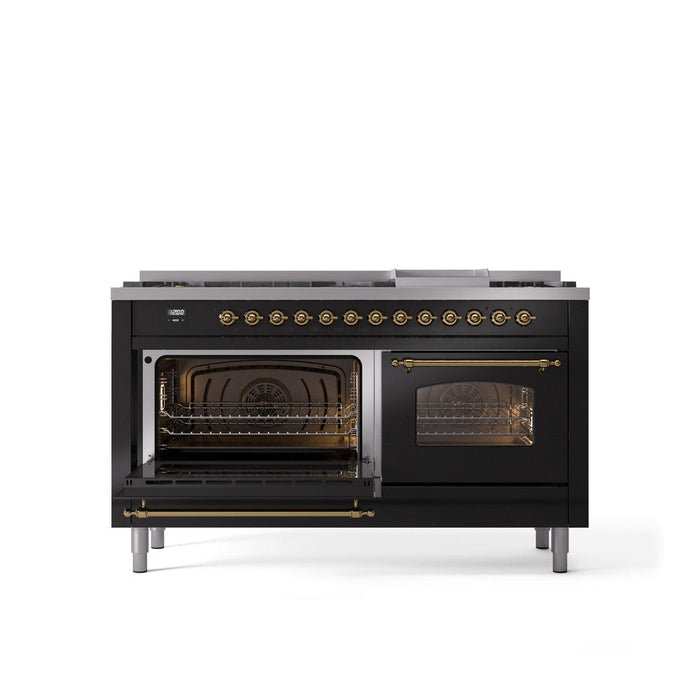 ILVE Nostalgie II 60" Dual Fuel Range with 9 Sealed Burners + Griddle + Triple Glass Door - UP60FNMP