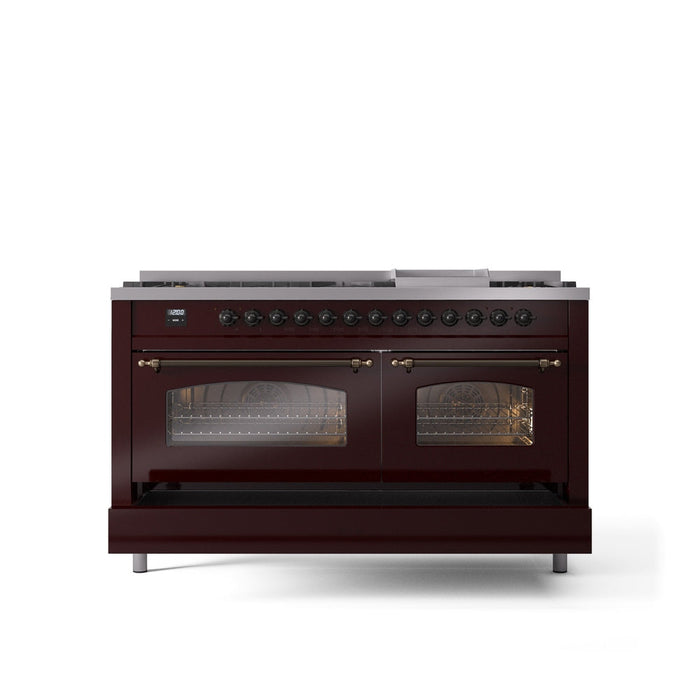 ILVE Nostalgie II 60" Dual Fuel Range with 9 Sealed Burners + Griddle + Triple Glass Door - UP60FNMP