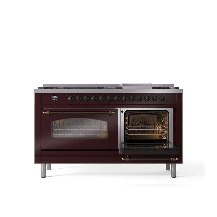 ILVE Nostalgie II 60" Dual Fuel Range with 9 Sealed Burners + Griddle + Triple Glass Door - UP60FNMP