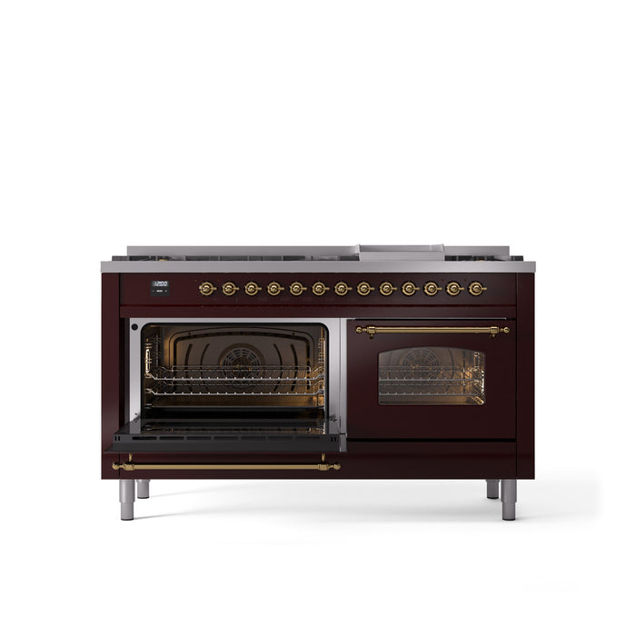 ILVE Nostalgie II 60" Dual Fuel Range with 9 Sealed Burners + Griddle + Triple Glass Door - UP60FNMP