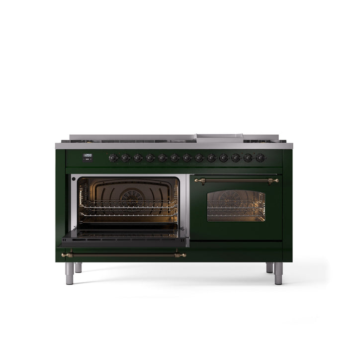 ILVE Nostalgie II 60" Dual Fuel Range with 9 Sealed Burners + Griddle + Triple Glass Door - UP60FNMP