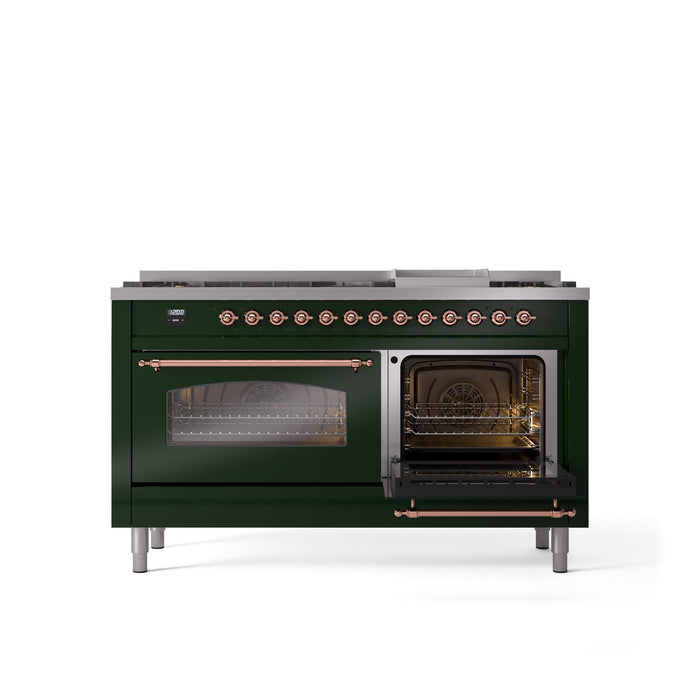 ILVE Nostalgie II 60" Dual Fuel Range with 9 Sealed Burners + Griddle + Triple Glass Door - UP60FNMP