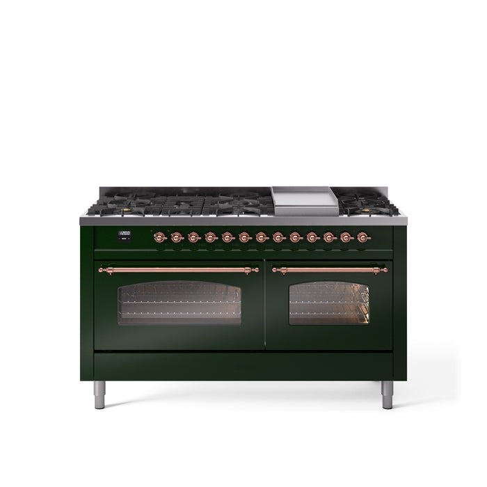 ILVE Nostalgie II 60" Dual Fuel Range with 9 Sealed Burners + Griddle + Triple Glass Door - UP60FNMP