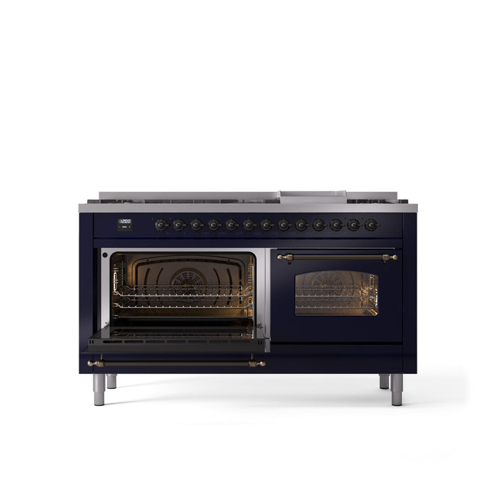 ILVE Nostalgie II 60" Dual Fuel Range with 9 Sealed Burners + Griddle + Triple Glass Door - UP60FNMP