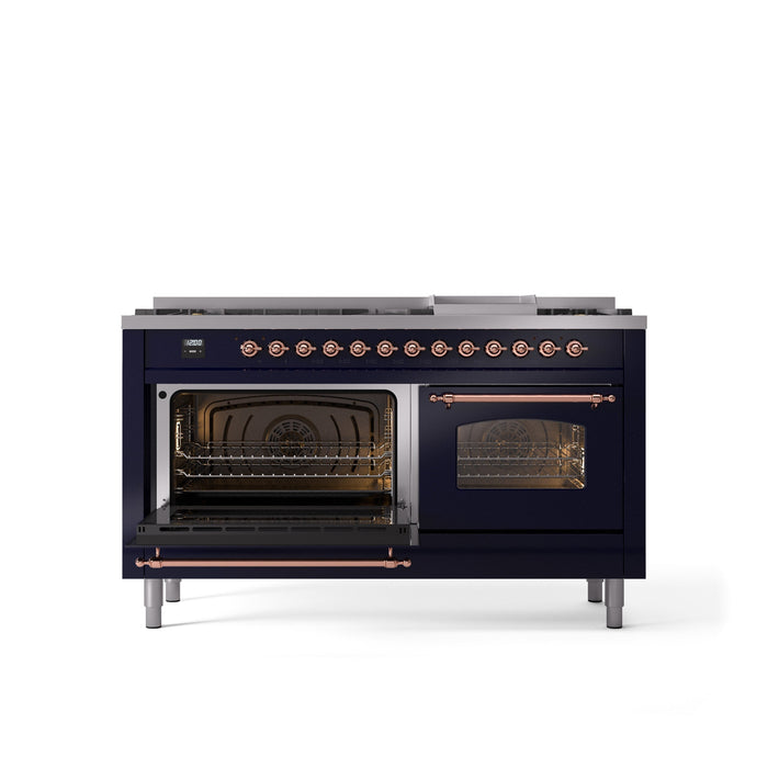 ILVE Nostalgie II 60" Dual Fuel Range with 9 Sealed Burners + Griddle + Triple Glass Door - UP60FNMP