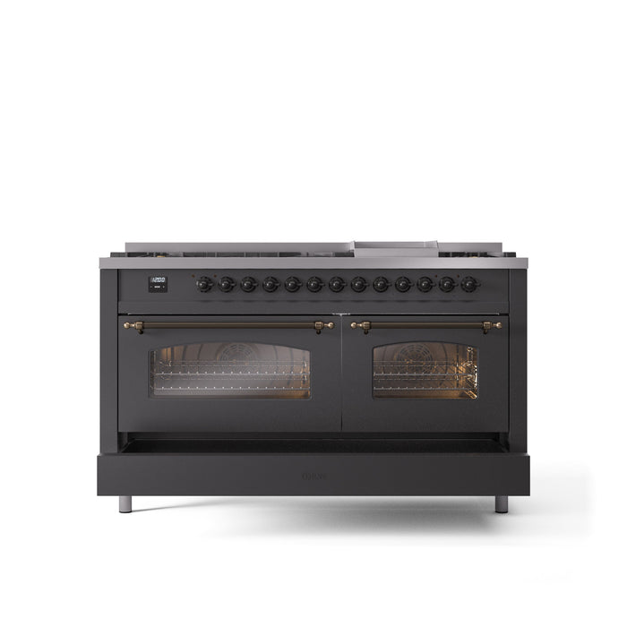 ILVE Nostalgie II 60" Dual Fuel Range with 9 Sealed Burners + Griddle + Triple Glass Door - UP60FNMP