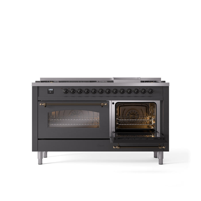 ILVE Nostalgie II 60" Dual Fuel Range with 9 Sealed Burners + Griddle + Triple Glass Door - UP60FNMP