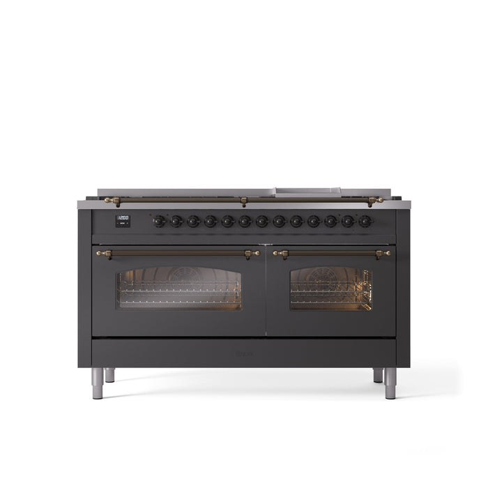 ILVE Nostalgie II 60" Dual Fuel Range with 9 Sealed Burners + Griddle + Triple Glass Door - UP60FNMP