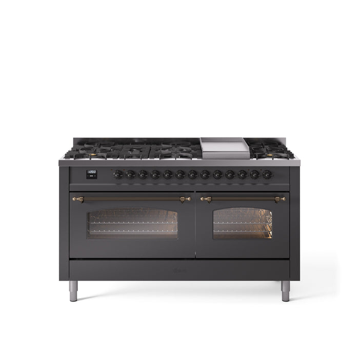 ILVE Nostalgie II 60" Dual Fuel Range with 9 Sealed Burners + Griddle + Triple Glass Door - UP60FNMP