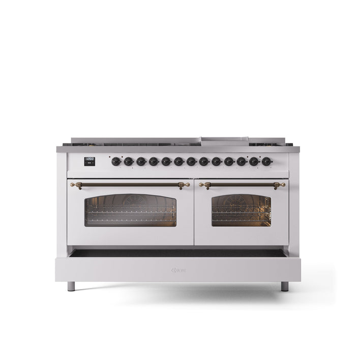 ILVE Nostalgie II 60" Dual Fuel Range with 9 Sealed Burners + Griddle + Triple Glass Door - UP60FNMP