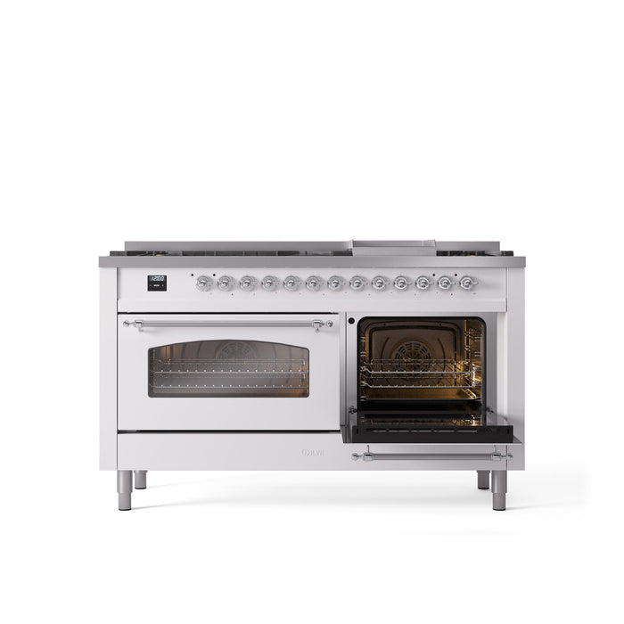 ILVE Nostalgie II 60" Dual Fuel Range with 9 Sealed Burners + Griddle + Triple Glass Door - UP60FNMP